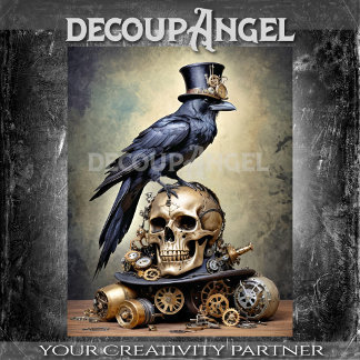 Raven on Skull with Steampunk Accents Decoupage 薄葉紙