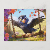 Raven Overlooking Spring Landscape With Flowers ポストカード (正面)