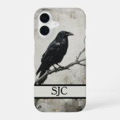 Raven Perched Phone Case - Rustic Grunge iPhone 16ケース (裏面)