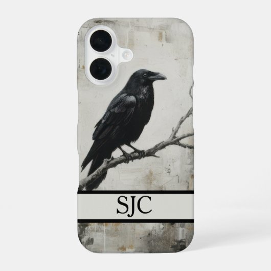 Raven Perched Phone Case - Rustic Grunge iPhone 16ケース (裏面)