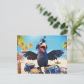 Raven Playing Drums On Tropical Beach ポストカード (スタンド正面)