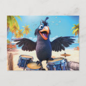 Raven Playing Drums On Tropical Beach ポストカード (正面)