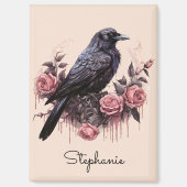Raven Rose Name Magnet - Pink & Black Art マグネット (正面)