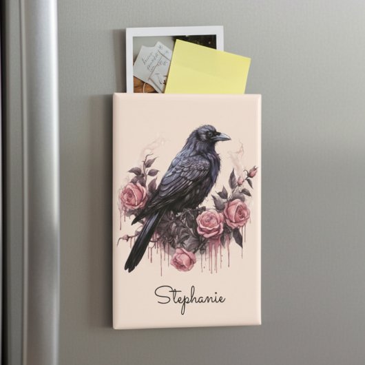 Raven Rose Name Magnet - Pink & Black Art マグネット