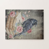 Raven & Roses Gothic Puzzle – Dark Floral Bird Art ジグソーパズル (横)
