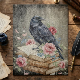 Raven & Roses Gothic Puzzle – Dark Floral Bird Art ジグソーパズル