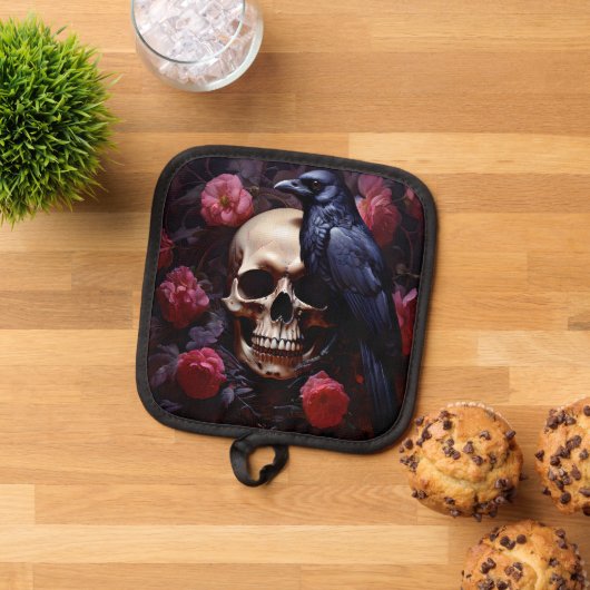 Raven Skull and Roses 鍋敷き (トップダウン)