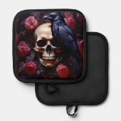 Raven Skull and Roses 鍋敷き (正面/裏面)