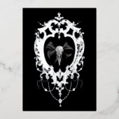 Raven Skull Silver Frame Goth Wedding 箔招待状 (正面)