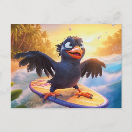 Raven Surfing On Tropical Beach With Wings Spread ポストカード (正面)