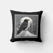 Raven: Talkeetna、アラスカ黒白 クッション (正面)