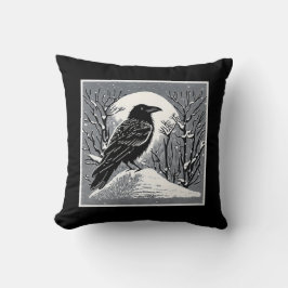 Raven: Talkeetna、アラスカ黒白 クッション