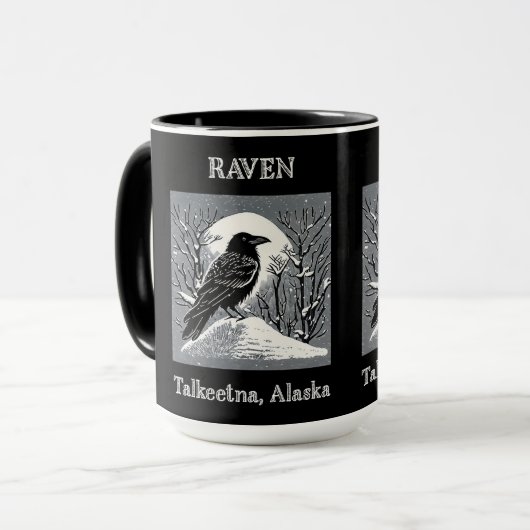 Raven: Talkeetna、アラスカ黒白 マグカップ (正面左)