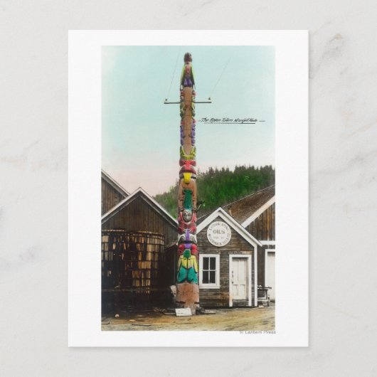 Raven TotempoleWrangellのビュー， AK ポストカード (正面)