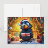 Raven With Santa Hat And Gift In Festive Scene ポストカード (正面/裏面)