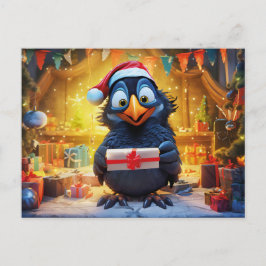 Raven With Santa Hat And Gift In Festive Scene ポストカード