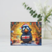 Raven With Santa Hat And Gift In Festive Scene ポストカード (スタンド正面)