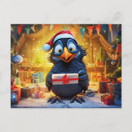 Raven With Santa Hat And Gift In Festive Scene ポストカード