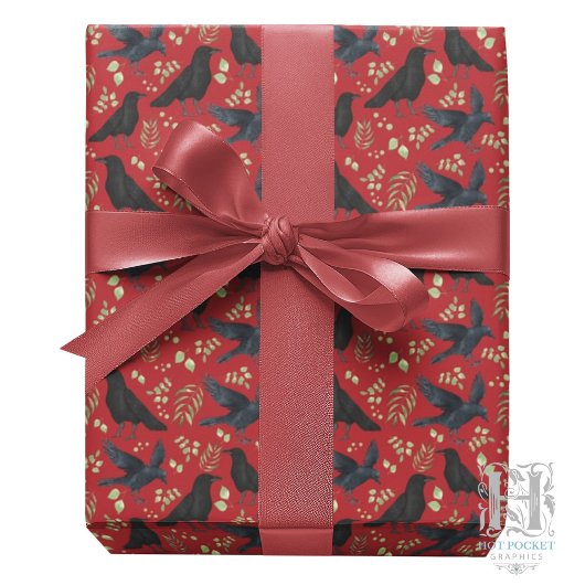 Raven Wrapping Paper in Red ラッピングペーパー