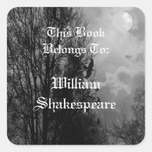 Ravens付き満月の編集可能蔵書票ラベル