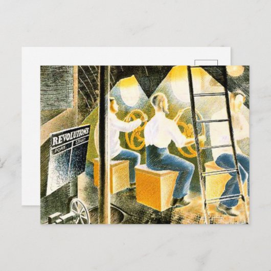 Ravilious – 潜水艦コントロールを操作する男性 ポストカード (正面/裏面)