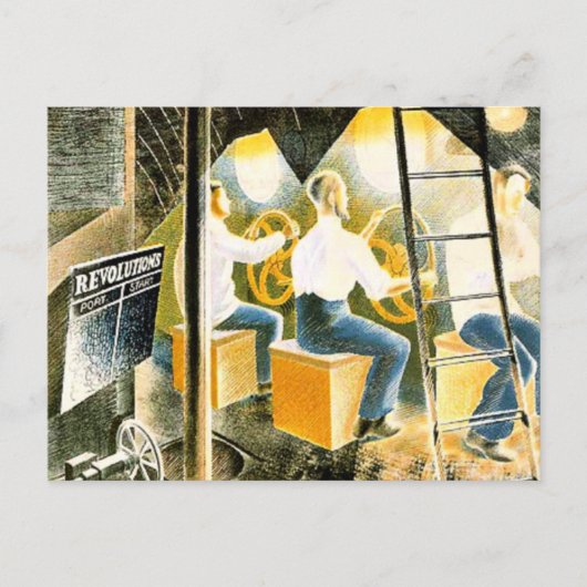 Ravilious – 潜水艦コントロールを操作する男性 ポストカード (正面)