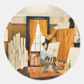 Ravilious - Edward Bawden Working in His Studio ラウンドシール (正面)