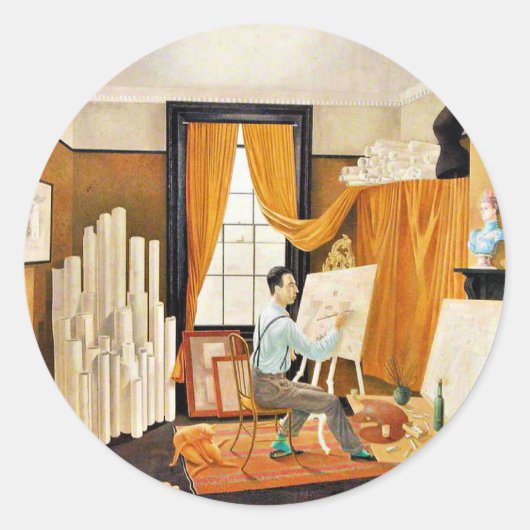 Ravilious - Edward Bawden Working in His Studio ラウンドシール (正面)