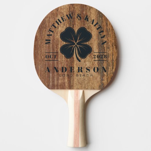 Raw Cedar Wood Irish Lucky Clover Wedding Crest 卓球ラケット (正面)
