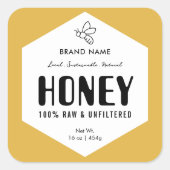 Raw Honey Trendy Beehive Design Jar Label スクエアシール (正面)