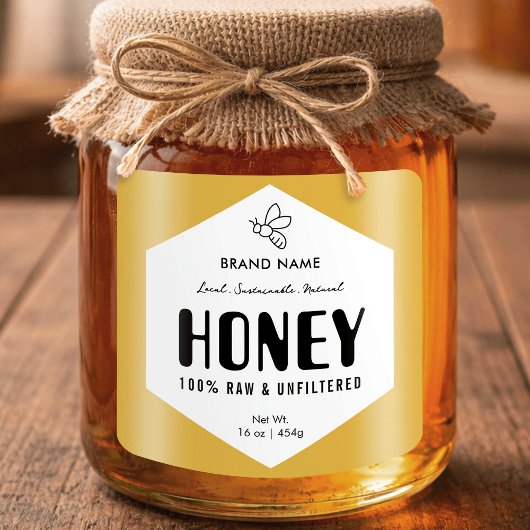 Raw Honey Trendy Beehive Design Jar Label スクエアシール