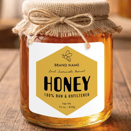 Raw Honey Trendy Beehive Design Jar Label スクエアシール