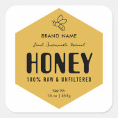 Raw Honey Trendy Beehive Design Jar Label スクエアシール (正面)