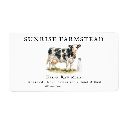 Raw Milk Cow | Farmstead Dairy Custom Label ラベル (正面)