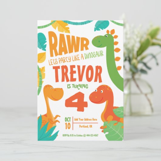 Rawrはパーティーを恐竜のようにレットパーソナライズされた- 招待状 (スタンド正面)