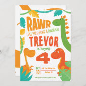 Rawrはパーティーを恐竜のようにレットパーソナライズされた- 招待状 (正面/裏面)