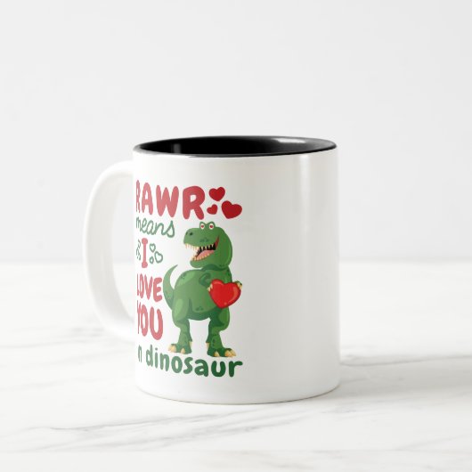 Rawrは私が恐竜であなたを愛していることを意味する ツートーンマグカップ (正面左)