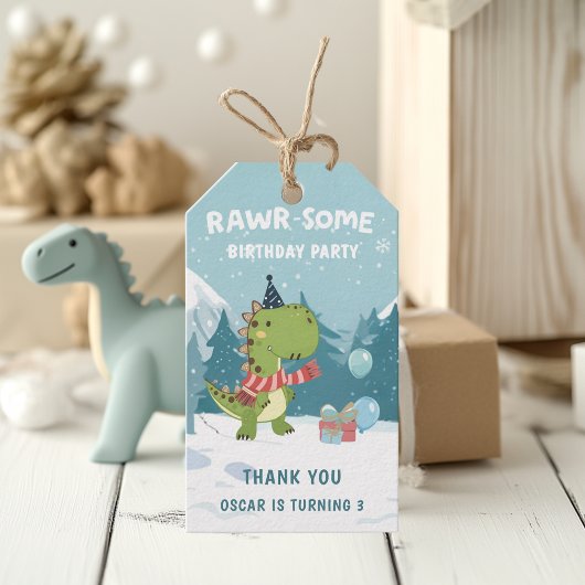 RAWR恐竜の冬の誕生日 ギフトタグ