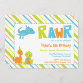 RAWR恐竜の誕生日パーティーへの招待 招待状 (正面/裏面)