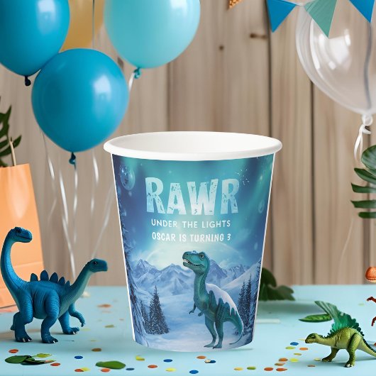 RAWR+オーロラ+恐竜+冬+誕生日  紙コップ