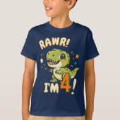 Rawr 僕は4歳だよ ベイビーTレックス 恐竜 4歳の誕生日 名前入り Tシャツ (正面)