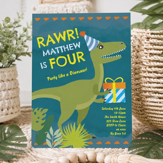 Rawr 僕は4歳 恐竜男子 誕生日パーティー招待状 招待状