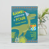 Rawr 僕は4歳 恐竜男子 誕生日パーティー招待状 招待状 (スタンド正面)