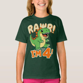 Rawr 恐竜 4歳の誕生日Tシャツ かわいい恐竜 私は4歳 Tシャツ