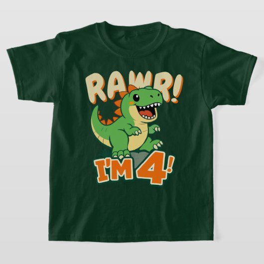 Rawr 恐竜 4歳の誕生日Tシャツ かわいい恐竜 私は4歳 Tシャツ (レイダウン)