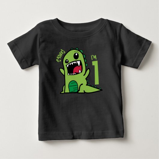 Rawr 私は1歳、1歳の誕生日恐竜Tシャツ ベビーTシャツ (正面)