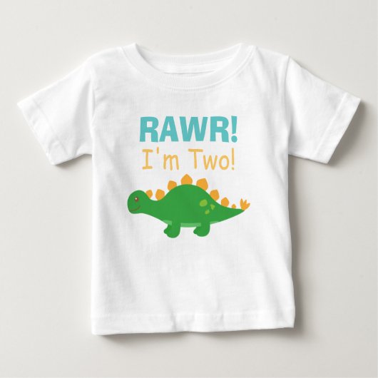 Rawr、私は2つ、かわいい恐竜のためのベビー ベビーTシャツ (正面)