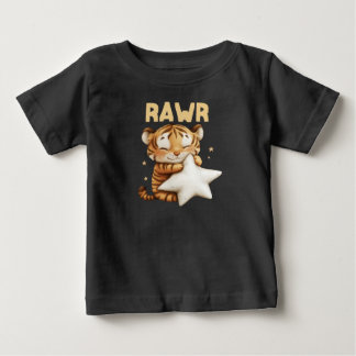 Rawr 虎 星を抱っこ ベビーTシャツ