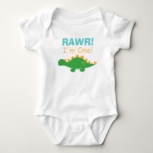 Rawr！赤ちゃんの1歳の誕生日に可愛い恐竜グッズを ベビーボディスーツ (正面)