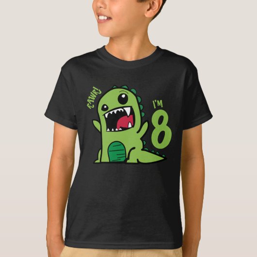 Rawr!8歳だよ!恐竜Tシャツ 8歳の誕生日プレゼントに Tシャツ (正面)